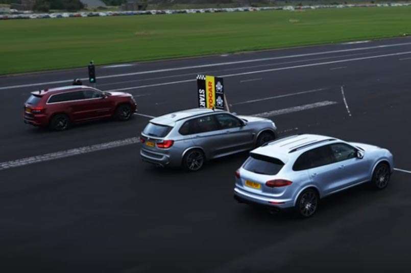 Video: BMW X5 M Vs Porsche Cayenne Turbo S Vs Grand Cherokee SRT Video: BMW X5 M Vs Porsche Cayenne Turbo S Vs Grand Cherokee SRT