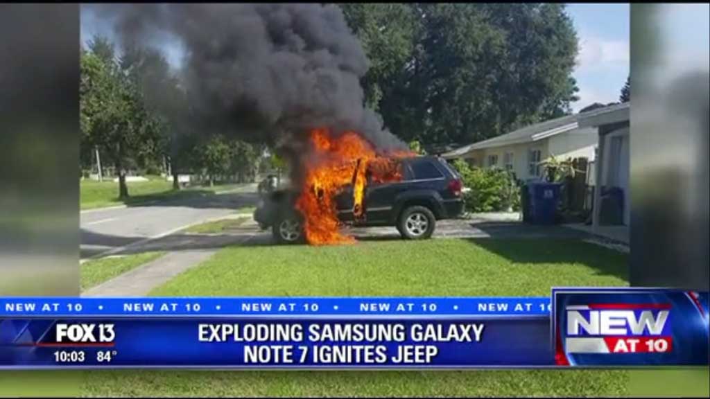 Samsung Galaxy Note 7 Menyebabkan Jeep Terbakar Samsung Galaxy Note 7 Menyebabkan Jeep Terbakar