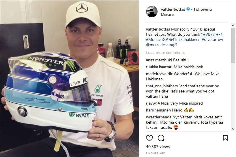 Bottas Pakai Helm Mika Hakkinen di F1 GP Monako 2018 Bottas Pakai Helm Mika Hakkinen di F1 GP Monako 2018