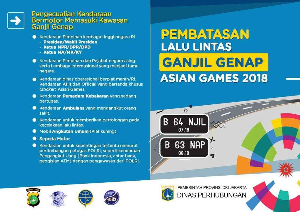 Pembatasan Ganjil-Genap Diperluas Jelang Asian Games 2018, Ini Skemanya Pembatasan Ganjil-Genap Diperluas Jelang Asian Games 2018, Ini Skemanya