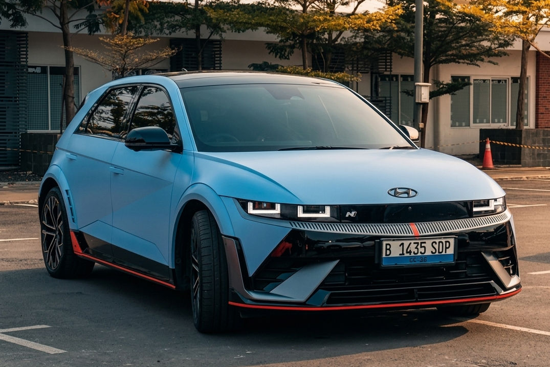 Eksterior tampak depan Hyundai Ioniq 5 N EV. 