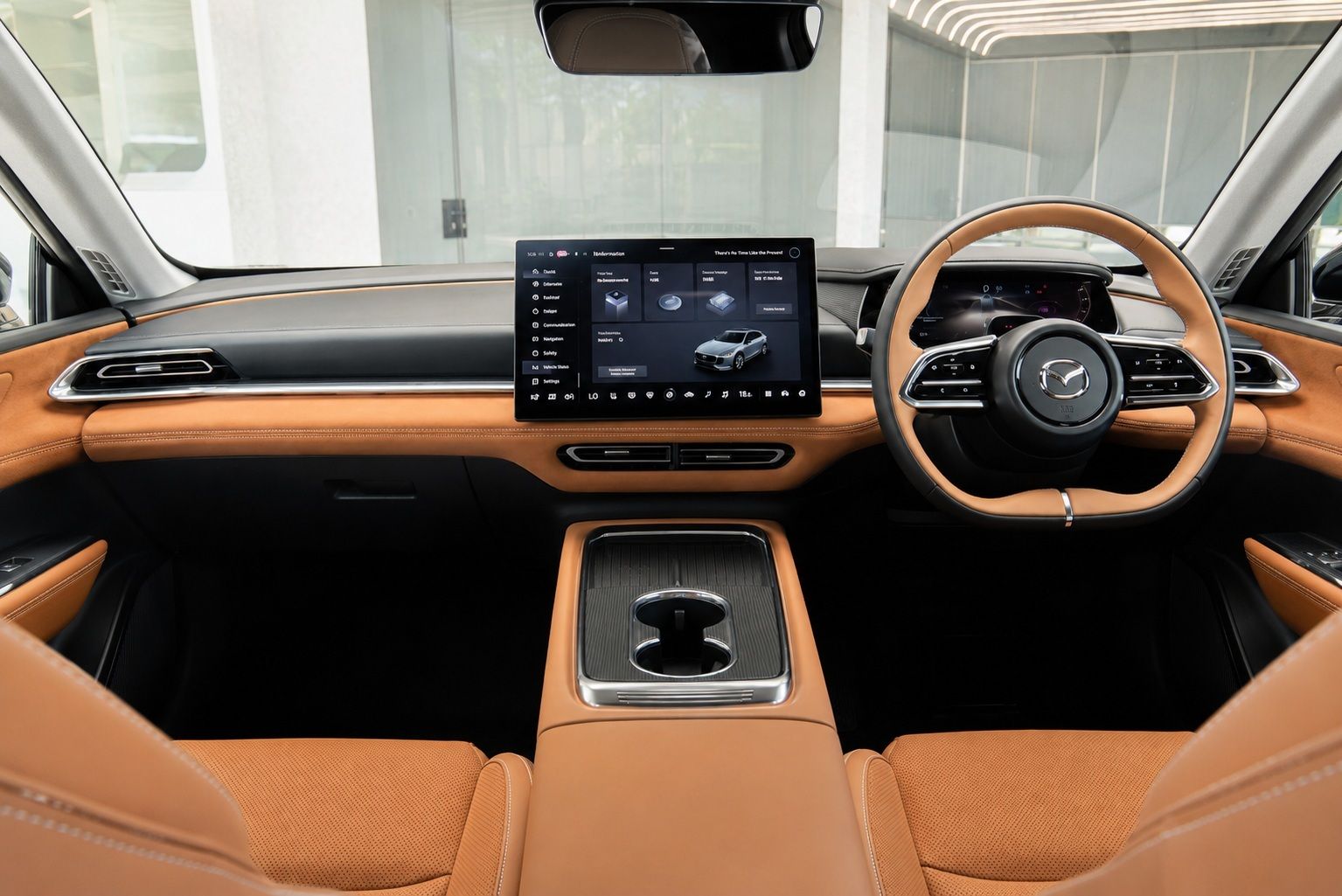 Interior depan Mazda 6e Fastback. 